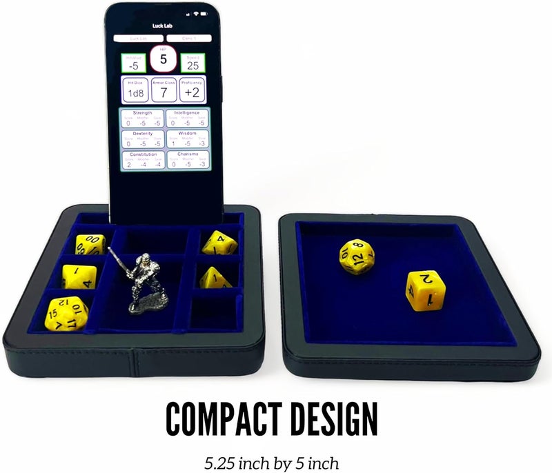 Luck Lab Compact Magnetic Dice Case with Tray and Phone Stand - Dice and Miniature Staging and Storage for RPG,D&D Tabletop Gaming (Blue) - Image 4